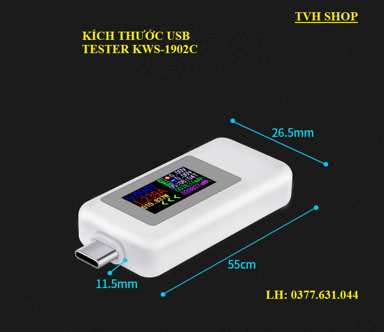 USB tester kiểm tra dòng và áp 2 chiều cổng type-c KWS - 1902C