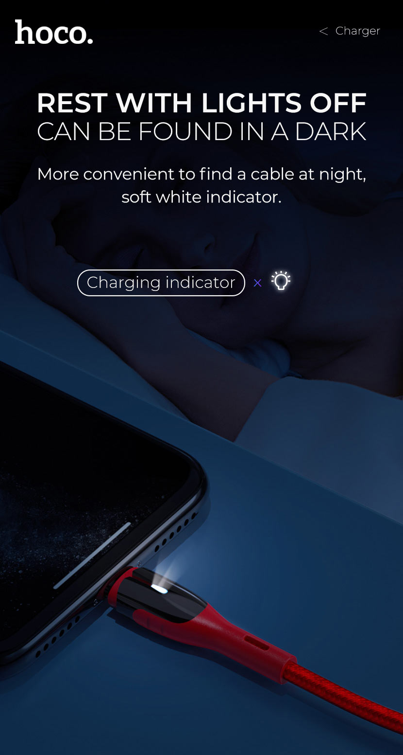 Cáp Sạc Nhanh 2.4A Hoco U89 Có Đèn Báo Lightning, Type C, Micro 1.2M (BH 12 Tháng)
