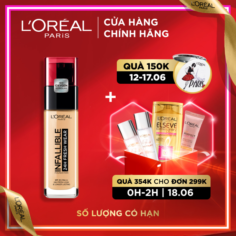 Kem nền mịn nhẹ lâu trôi Loreal Paris Infallible 24h Fresh Wear Liquid Foundation 30ml