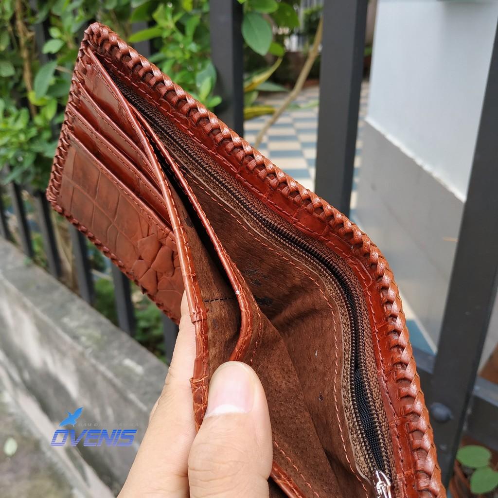 [FREE SHIP] Ví Da Cá Sấu. Da Thật 100% 2 Mặt Đan Viền Thủ Công