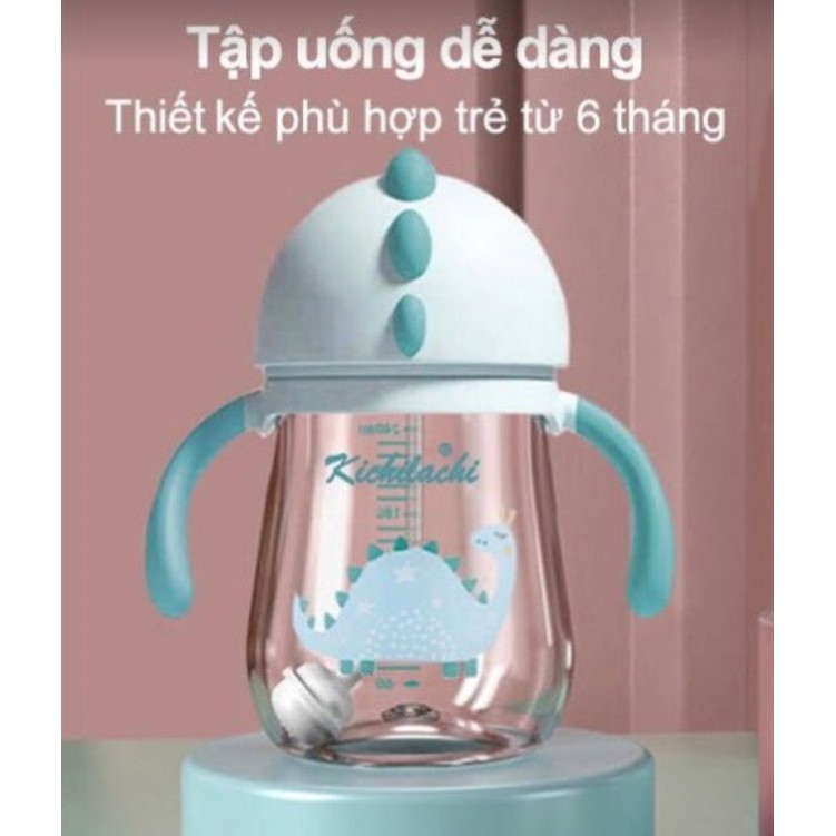 (Đơn 29K Freeship 15K) (Khủng Long) Bình Tập Uống Nước PP Cao Cấp Có Ống Hút 240ml Kichilachi Kichi NAM2