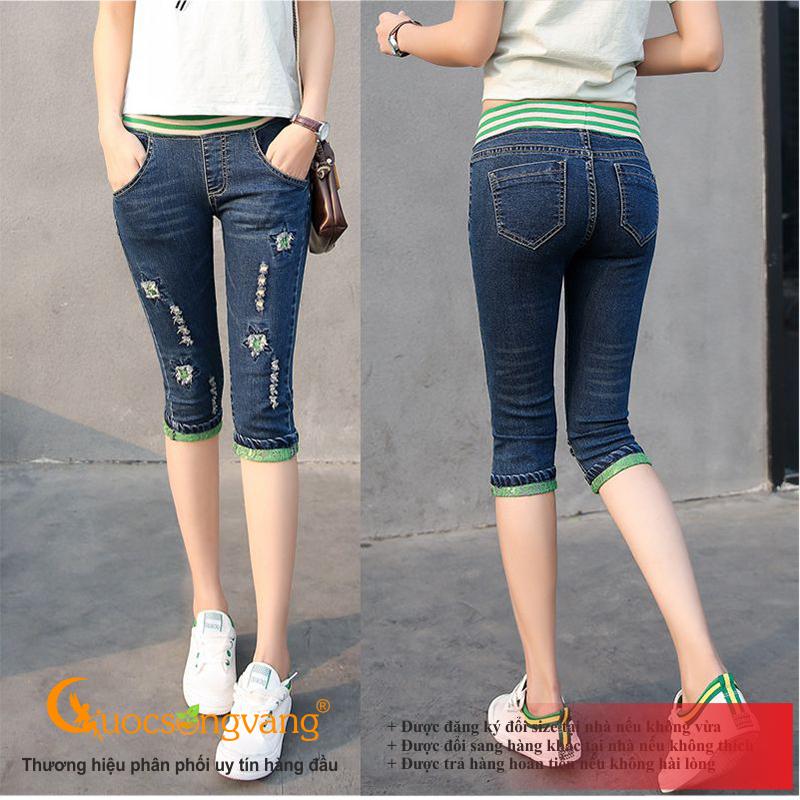 Quần lửng nữ eo thun quần jean nữ lưng thun Xanh đen GLQ117 Cuocsongvang
