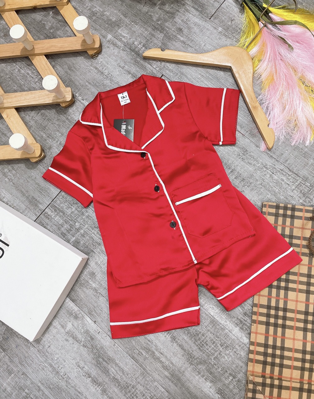 bộ pizama lụa satin cho bé 9-22kg