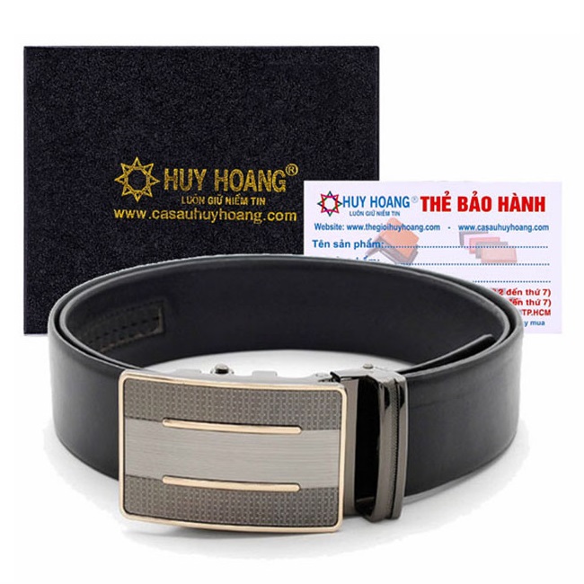 Thắt lưng nam da bò đầu tăng màu đen HK4126