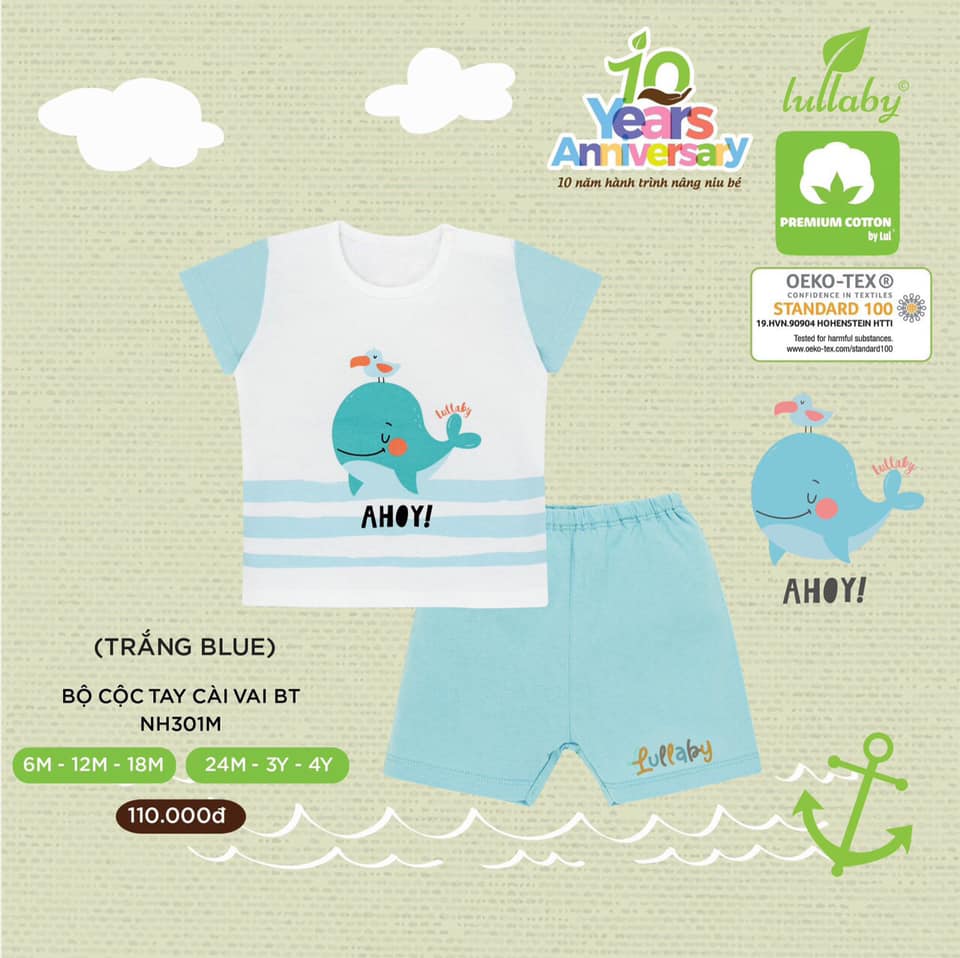 [LULLABY 2022] Bộ Cộc tay bé trai cotton (Sz 6m-4y)