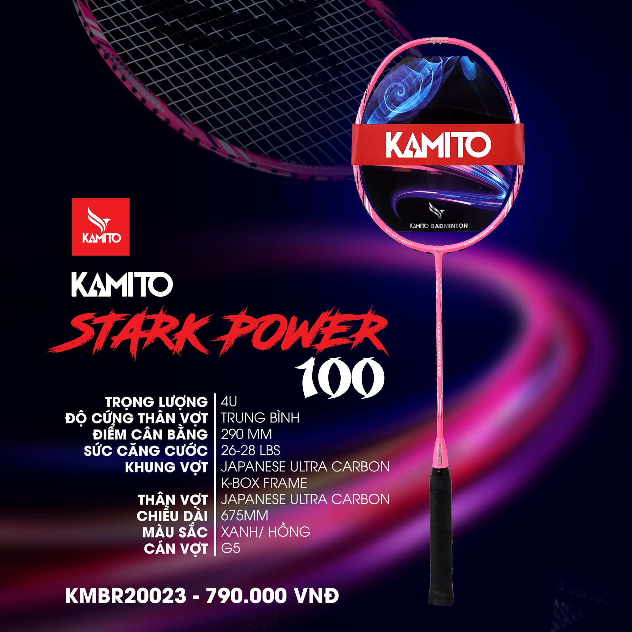 VỢT CẦU LÔNG STARK POWER 100 KAIMITO - VỢT CẦU LÔNG CHUYÊN DỤNG MÀU HỒNG, XANH