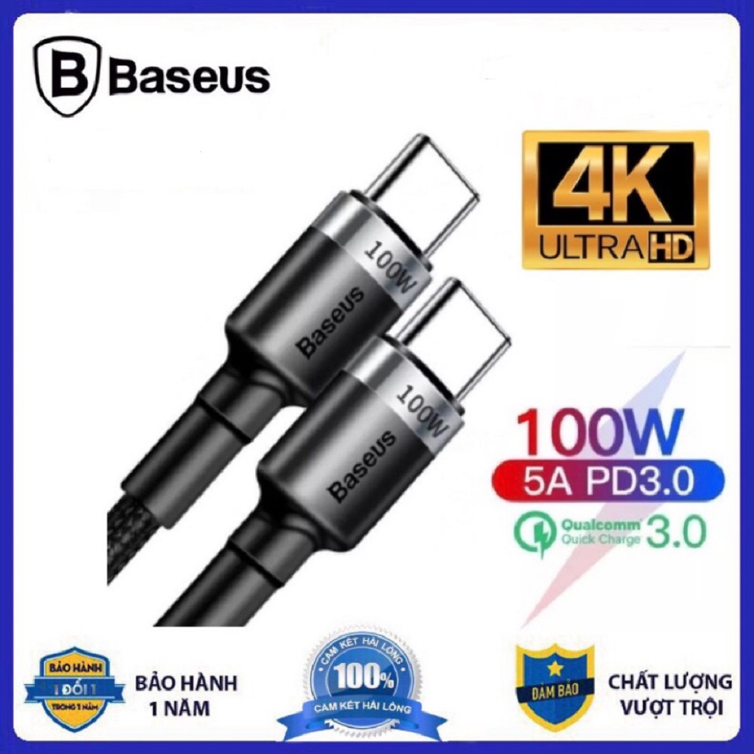 Cáp Sạc & Truyền Dữ Liệu Siêu Nhanh Baseus 100W & 60W Dây Type-C to Type-C Sạc Nhanh PD / QC3.0 Chính Hãng Phân Phối