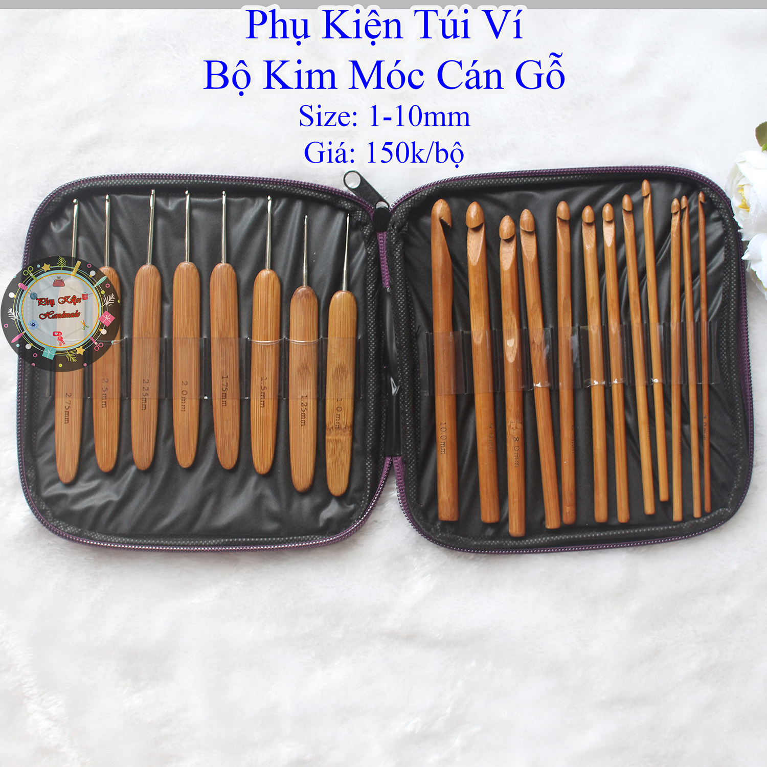 Bộ kim móc cán gỗ (giá 150k/bộ)