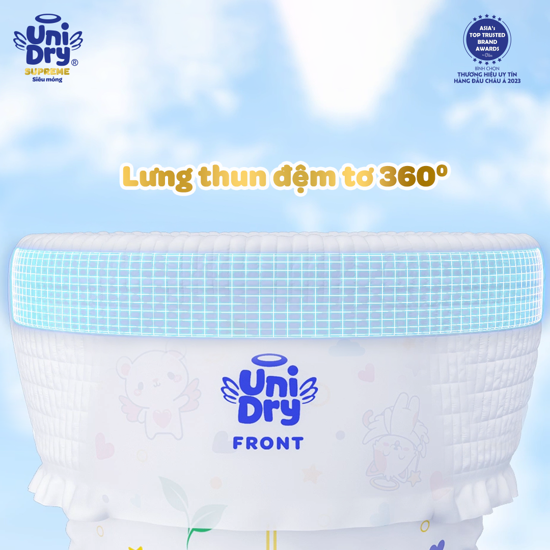 [Siêu mỏng 2mm] Combo 2 tã quần UniDry Supreme size M76/L68/XL60/XXL54 + 8 miếng