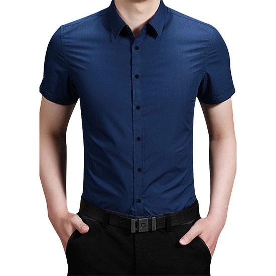 Áo sơ mi nam Cộc Tay Tím Than dáng body Hàn Quốc không nhăn, Áo sơ mi nam Ngắn Tay Tím Than
