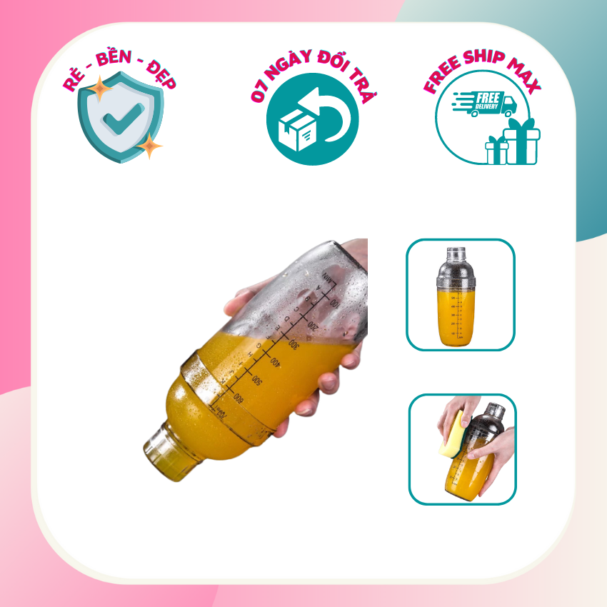 Bình lắc pha chế, shaker 500ml, vạch đen, chất liệu nhựa cao cấp chuyên dụng