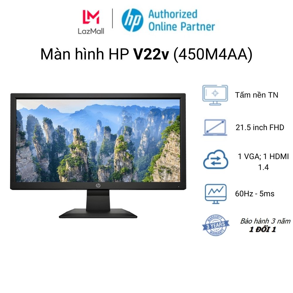 [Duy nhất 5.1 - Voucher 10%] Màn hình máy tính HP V22v 21.5 inch FHD VA 450M4AA