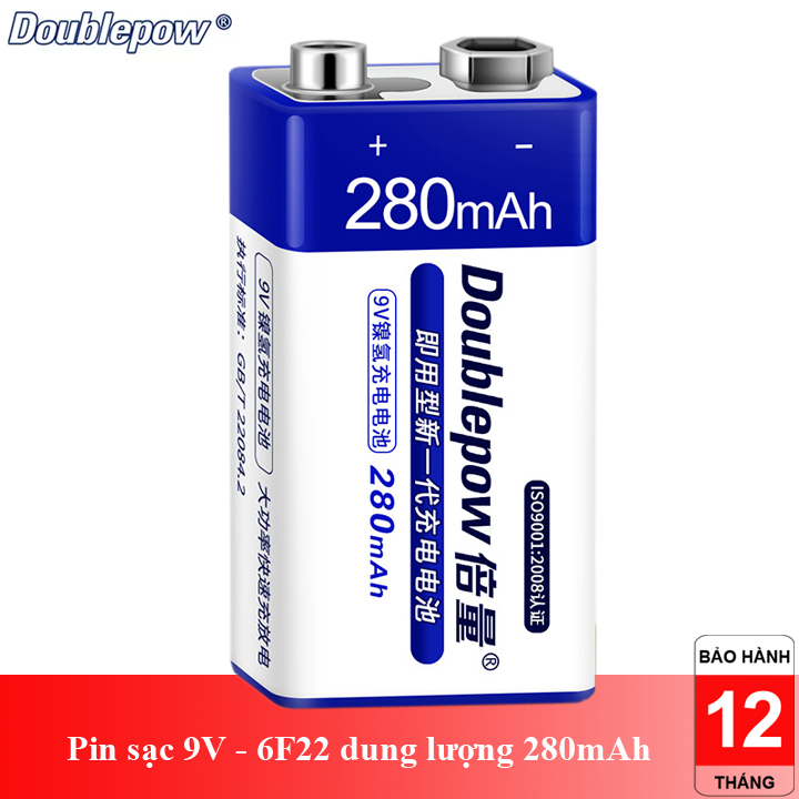 Pin sạc 9V-6F22 Doublepow 280mAh dung lượng thật