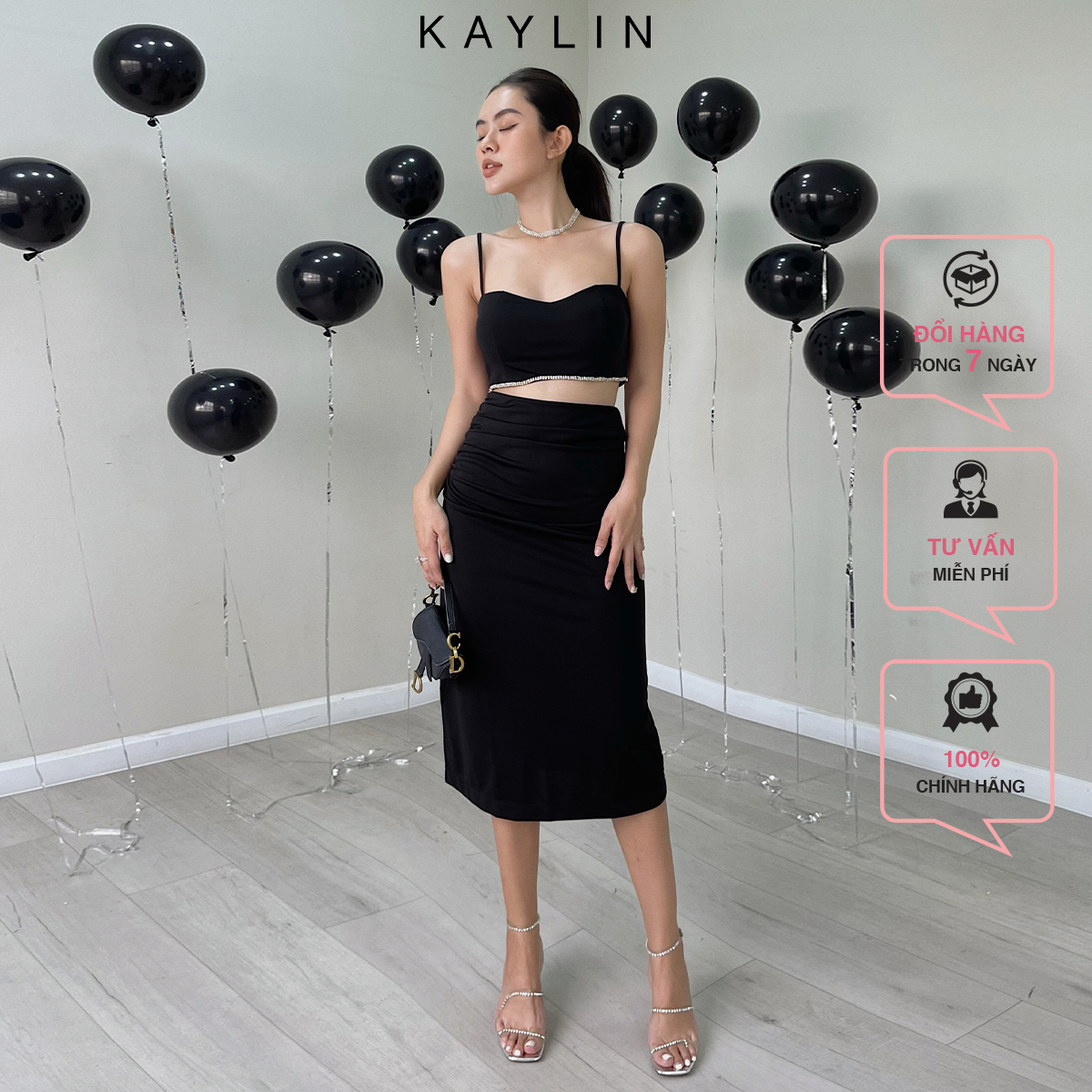 Set chân váy xẻ tà phối áo dây n1792 - kaylin