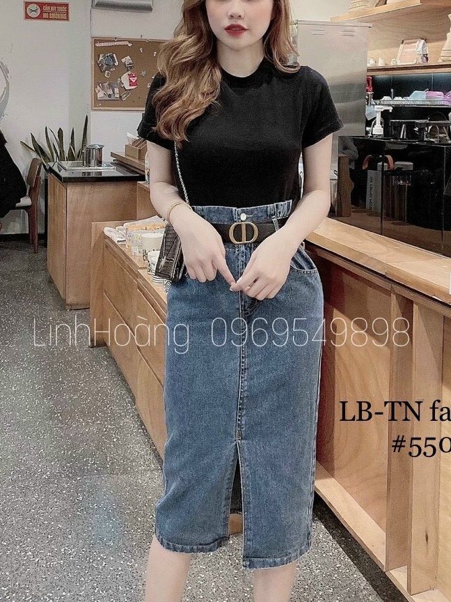 CHÂN VÁY BÒ DÀI CẠP CAO LƯNG THUN KÈM DÂY LƯNG