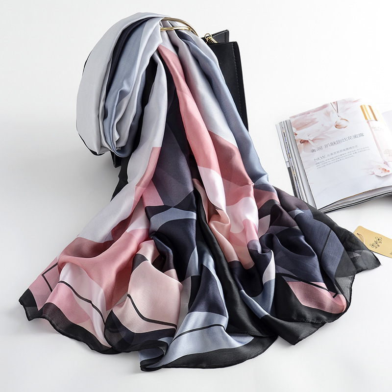 [HCM]Khăn Choàng Quàng Cổ Lụa Cao Cấp Ô Vuông Màu Đi Biển - Chất Liệu Silk - Size:90x190cm - Mã KS001