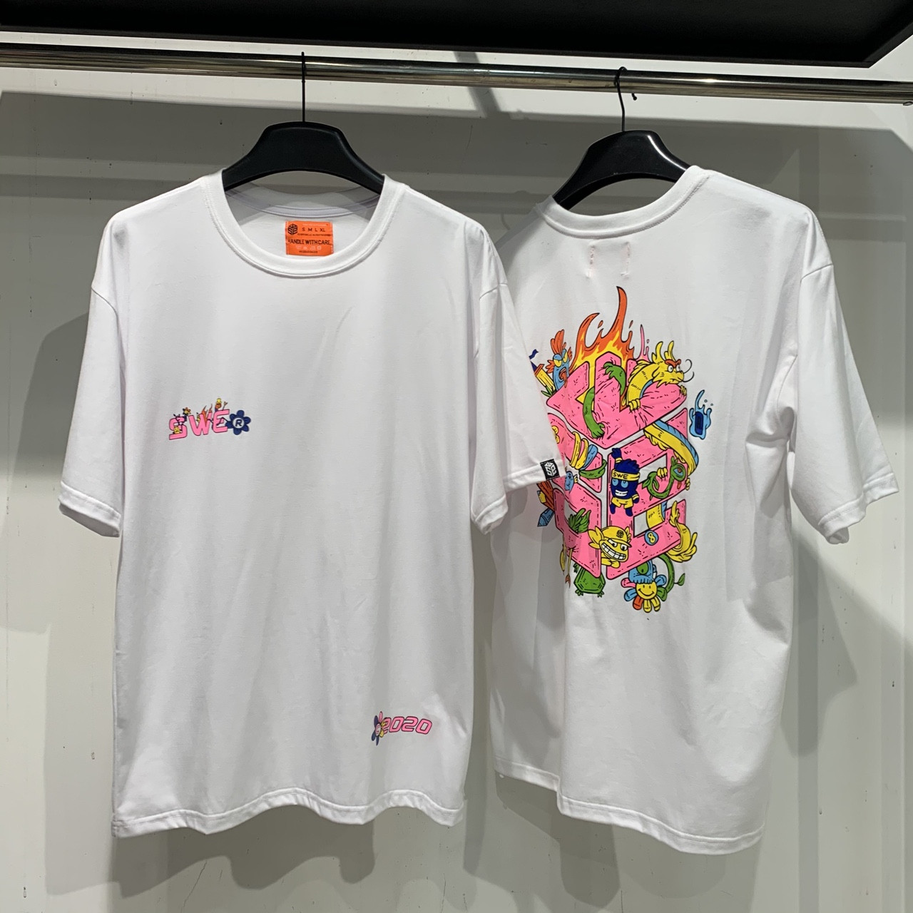 Áo thun tay lỡ form rộng SWE Cube Doodle Tee màu trắng unisex nam nữ vải cotton dày mịn AL34