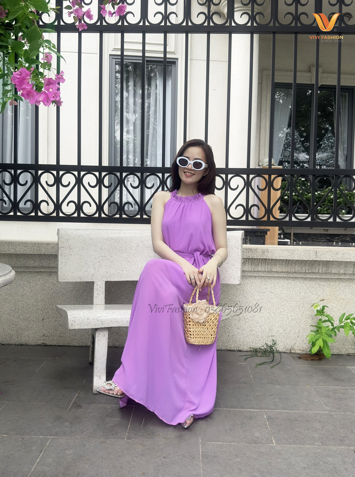 ĐẦM MAXI TÍM LỤA CHIFFON CAO CẤP ĐI BIỂN, ĐẦM MAXI TÍM THẮT EO