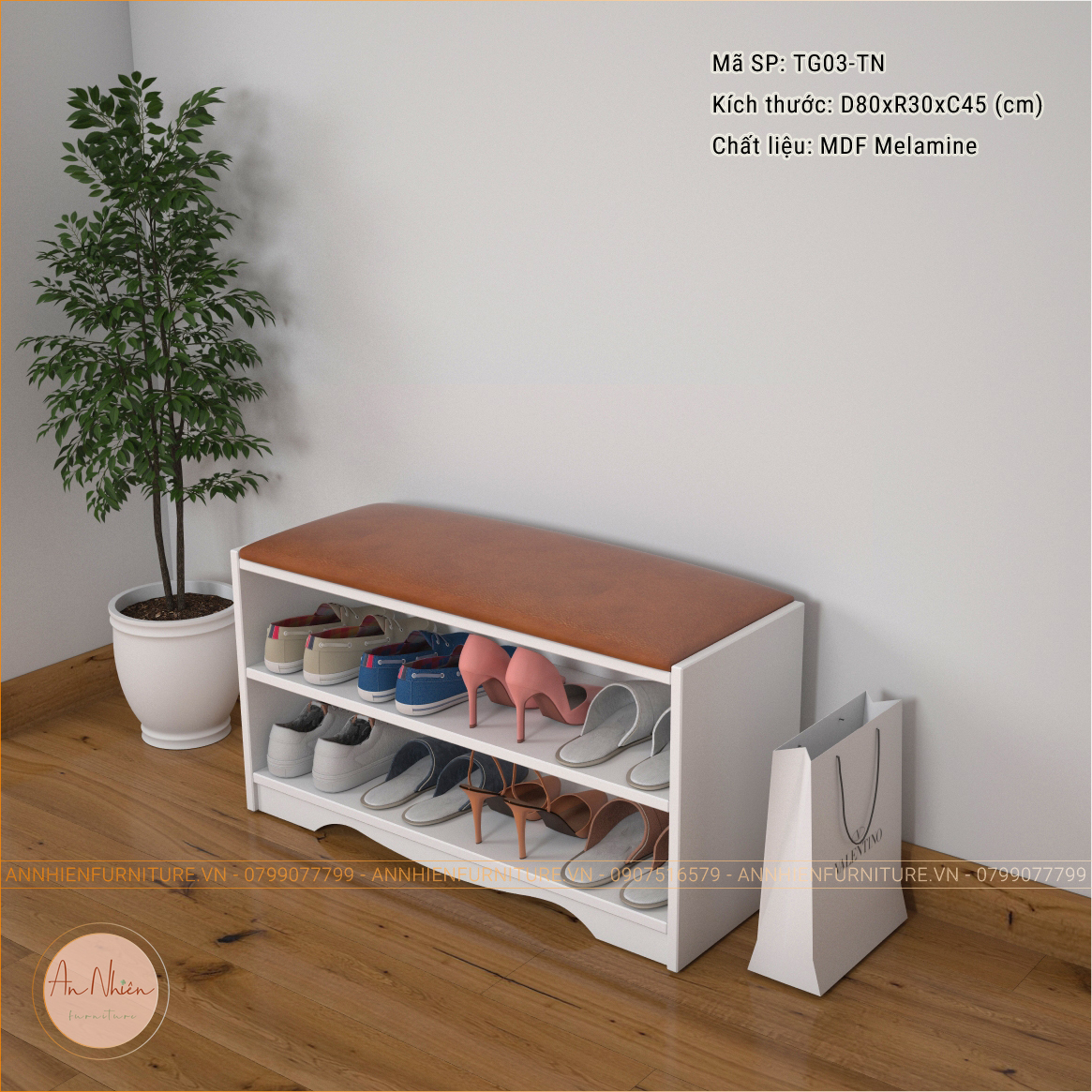 (TG03-CN)Tủ Giày Cao Cấp Kiêm Ghế Nệm Ngồi Thay Giày