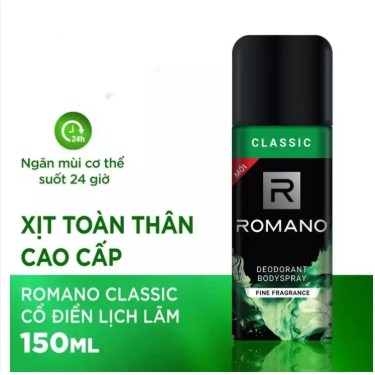 [HCM] Xịt khử mùi toàn thân Romano Classic 150ml