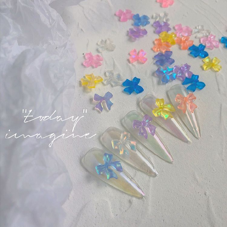 Set 30 charm nơ nhựa trong suốt trang trí móng