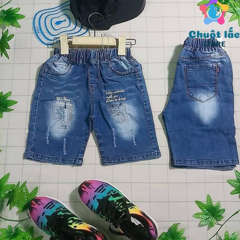 Quần jean bé trai, quần bò bé trai, quần lửng bé trai, quần jean kiểu rách bé trai 4 tuổi đến 9 tuổi (màu xanh )
