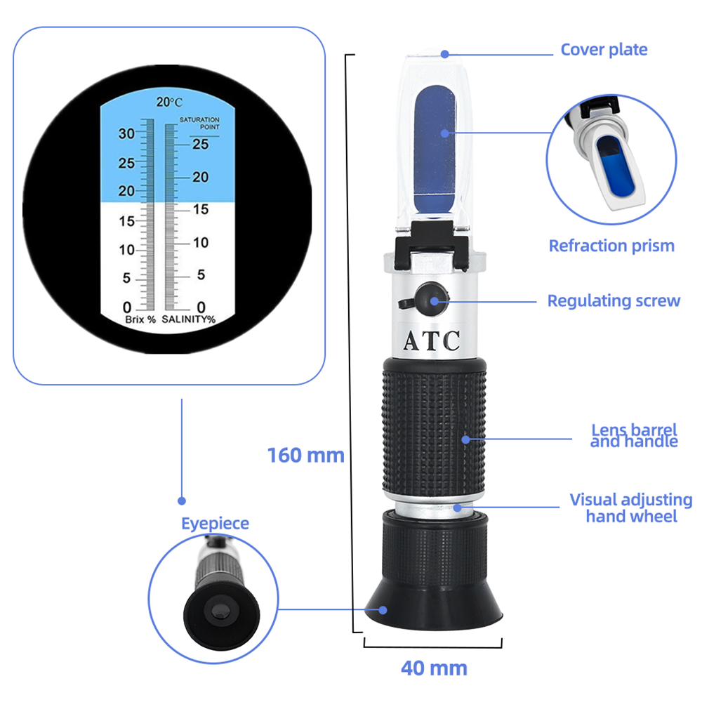 Khúc xạ kế độ mặn 2 trong 1 0-28% và Máy đo nồng độ đường Khúc xạ kế 0-32% với hộp bán lẻ