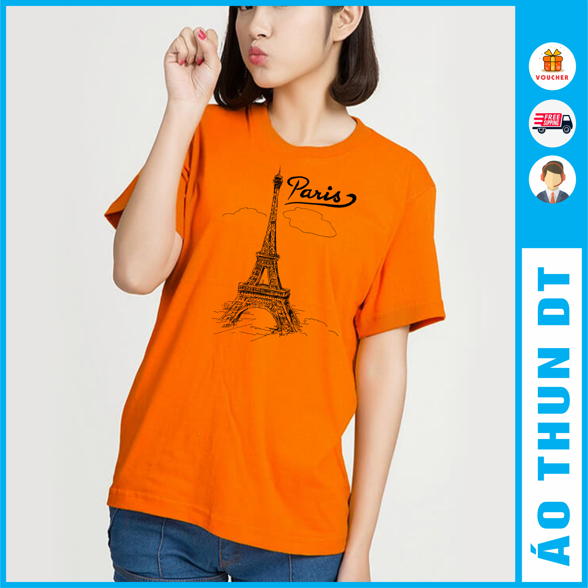 Áo thun in hình Paris, màu cam