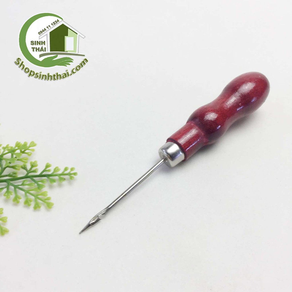Kim khâu may giày dép, may túi xách bằng tay - cây dùi mũi nhọn cán gỗ 13cm - Đầu có móc