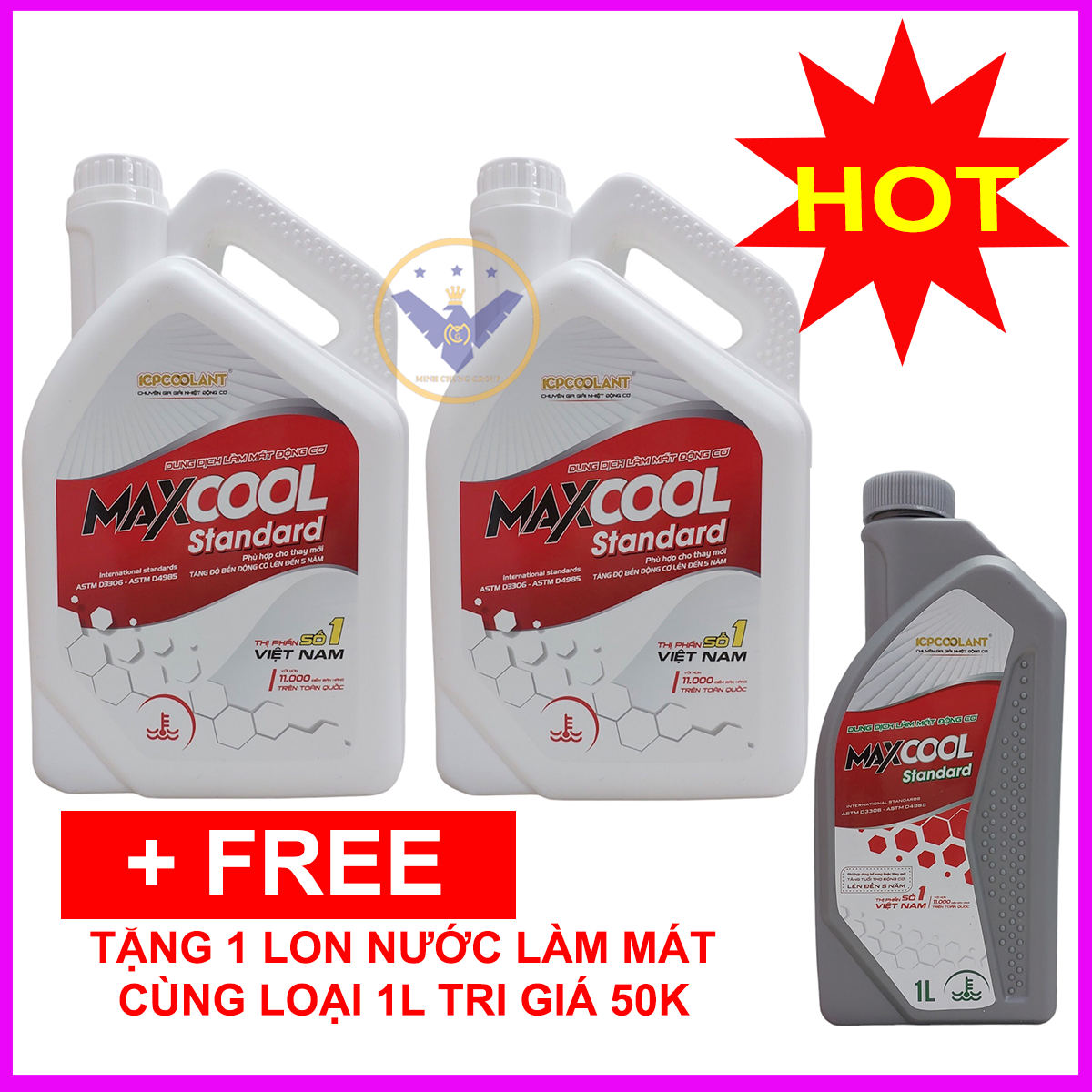 COMBO 2 nước làm mát động cơ ô tô Maxcool Standard can 4L tặng 1L
