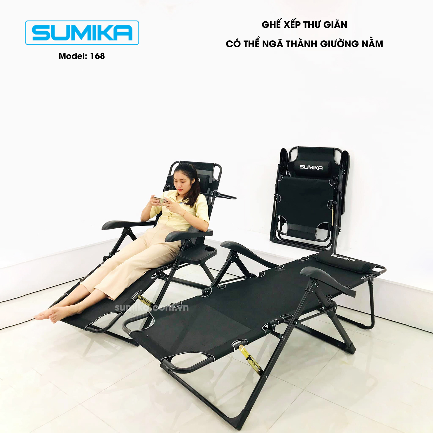 Ghế xếp thư giãn Sumika 168 (có thể ngả thành giường)