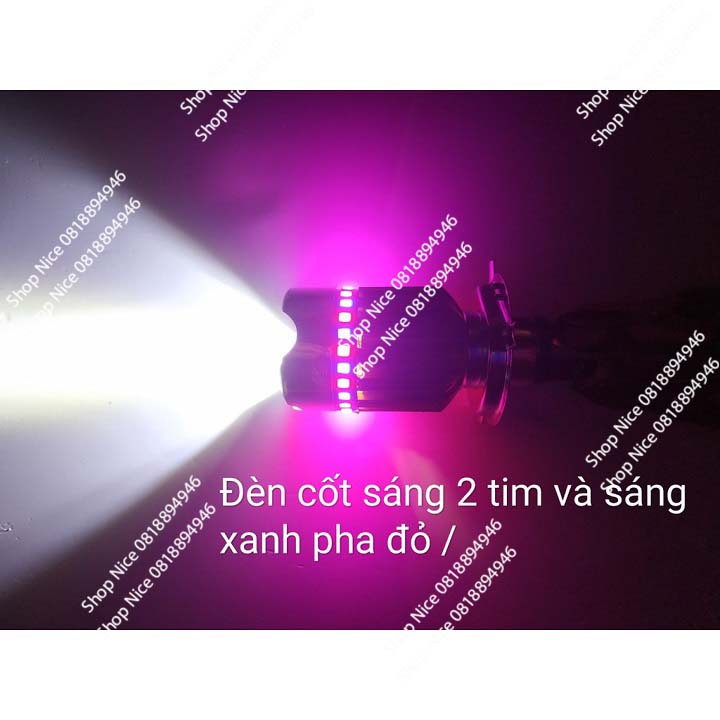 Đèn pha Led xe máy 7 màu 4 tim chân H4