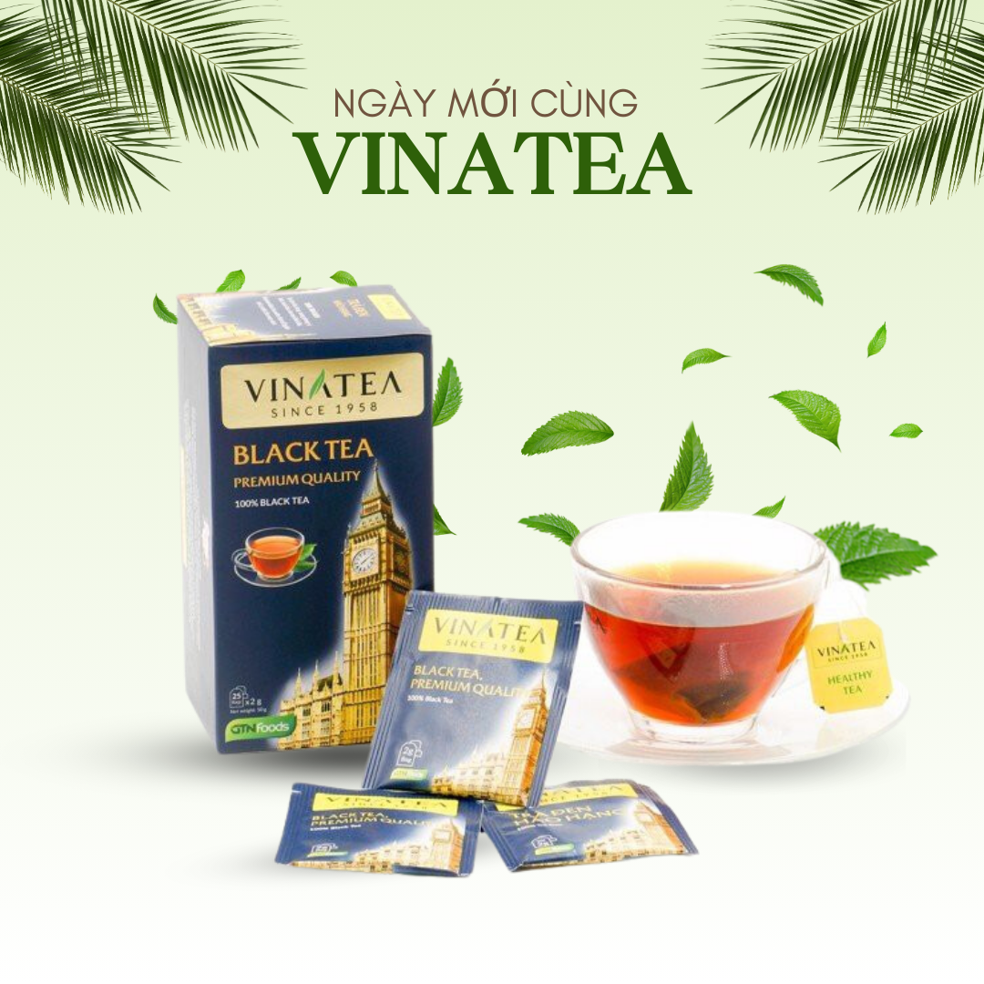 Trà đen hảo hạng 50g, trà túi lọc 25 gói vị đậm đà phong cách Anh, hồng trà đen cao cấp Vinatea