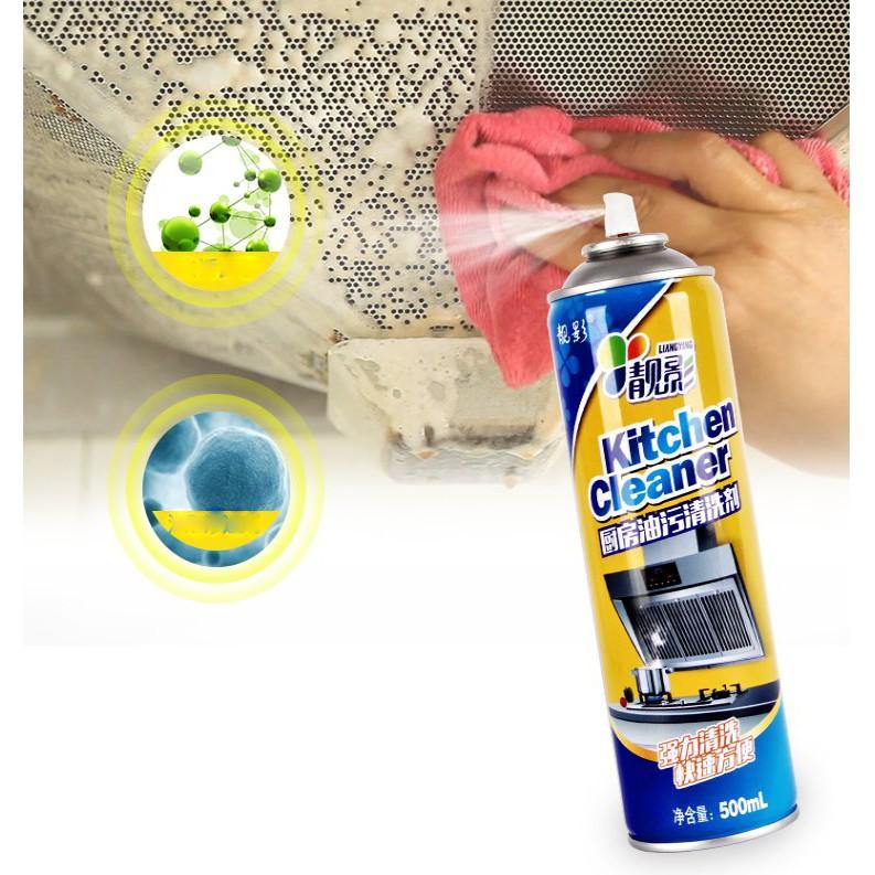 Bình xịt bọt tuyết phân tử nano bạc tẩy rửa các vết bẩn cứng đầu nhà bếp siêu sạch, siêu nhanh Kitchen Cleaner 500ml, Binh xit bot tuyet phan tu nano bac tay rua cac vet ban cung dau nha bep sieu sach, sieu nhanh