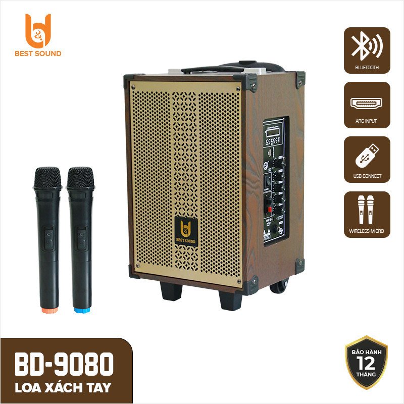 Speaker Pulling Wooden Box Karaoke Singing, Listening to Bass Music 2.0 Inch BD-9080 Genuine Goods, Modern Bluetooth Connection, Easy To Use, Good Singing, Comes With Microphone, Warm Bass Quality, No Battery Consumption, Suitable For Use Indoor, Outdoor,
