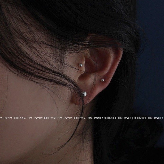 Khuyên tai bạc Tlee, Bông tai bi minidot basic - TleeJewelry B0207