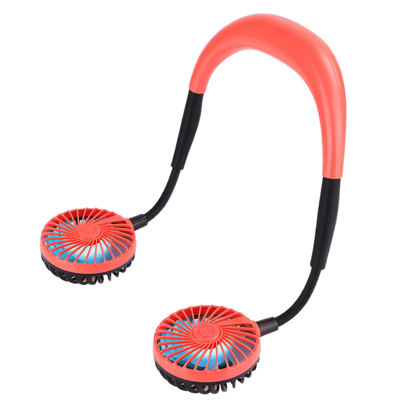 Kids Mini Portable USB Rechargeable Fan Neck Hanging Style Dual Cooling Lazy Fan for Student Home School Use Orange Singapore