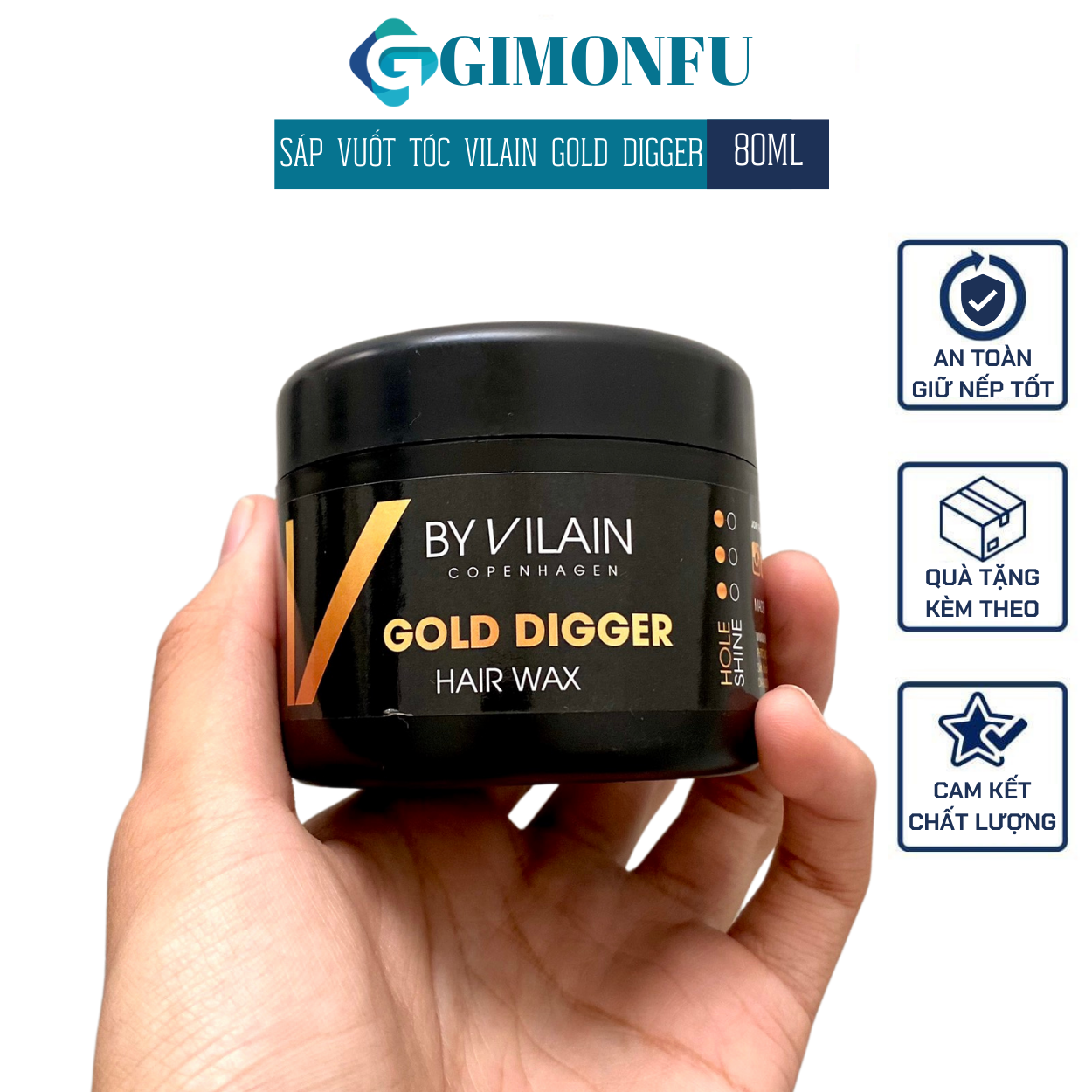 Sáp vuốt tóc tạo kiểu nam giữ nếp tốt, tạo độ phồng tóc tự nhiên Wax BY VILAIN GOLD DIGGER, Hương thơm sang trọng, tạo các kiểu tóc cao chuyên sử dụng cho các dọng tóc khó vào nếp