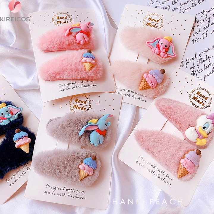 Set 2 Kẹp Tóc Mái Lông Nhân Tạo Hình Dễ Thương  – Màu Họa Tiết Ngẫu Nhiên - kireicos