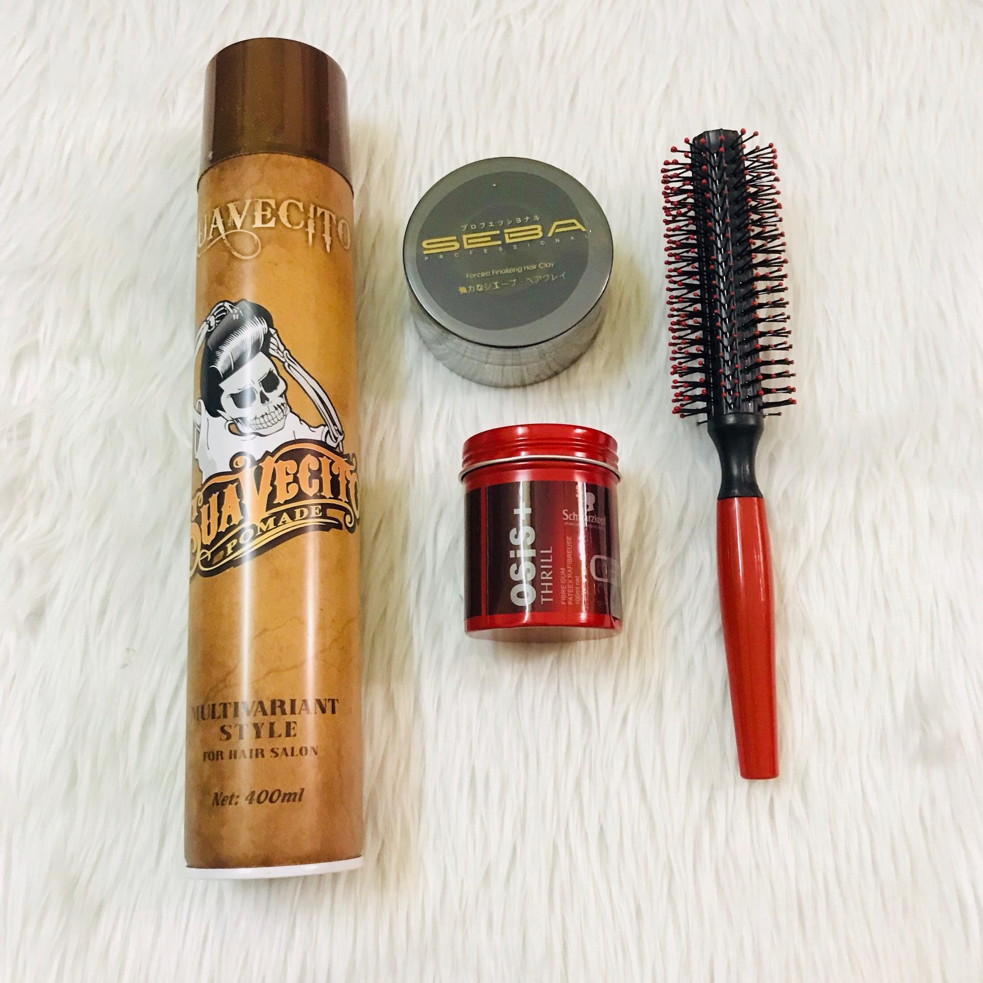 Seba Hair Comb + Osis + Suavecito Hair Spray + Round Brush