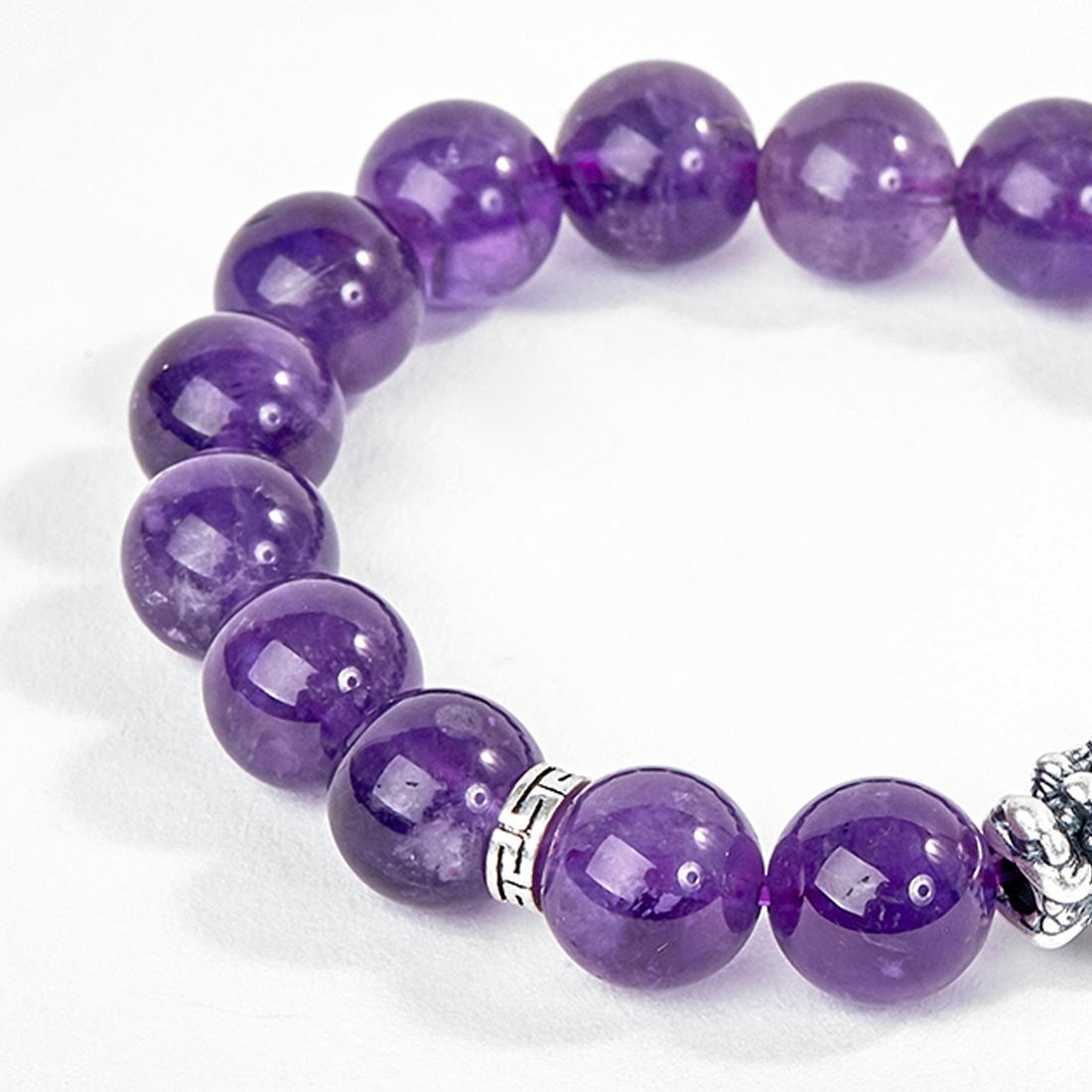 [HCM]Vòng Tay Đá Thạch Anh Tím Phối Charm Tỳ Hưu Bạc