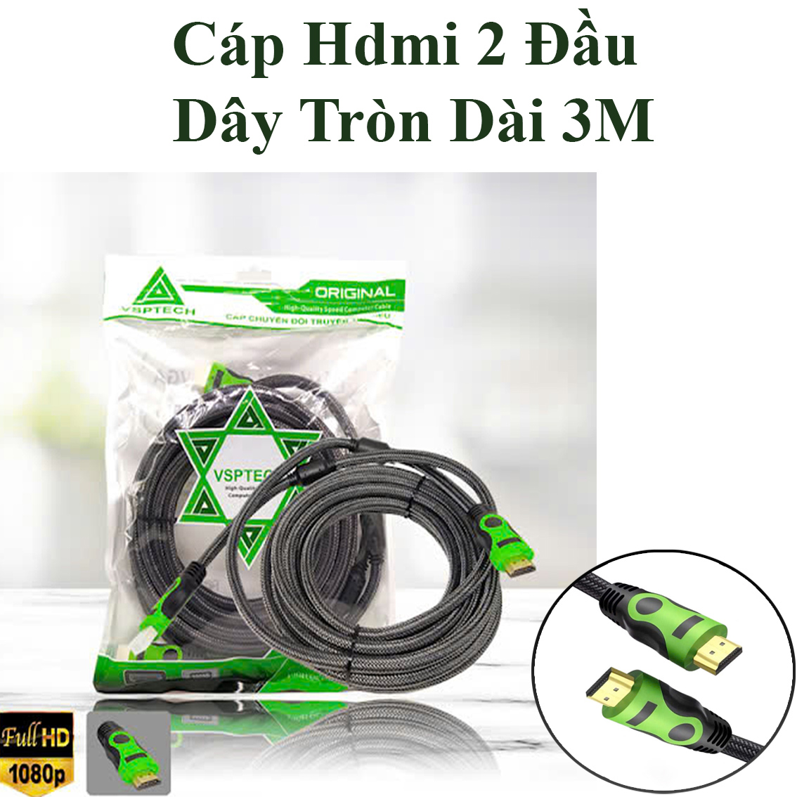 Cáp HDMI 2 Đầu Dây Dài 3M Cao Cấp