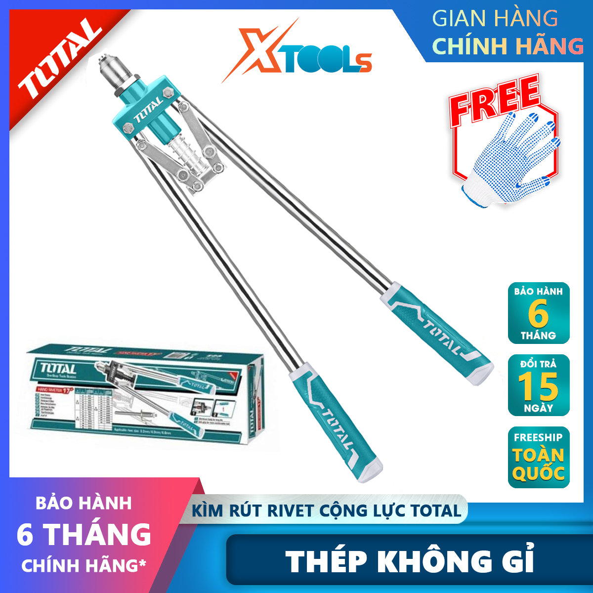 Riveter pull out pliers total tht32176 | 17 " applicable size 3.2mm, 4mm, 4.8mm xtools