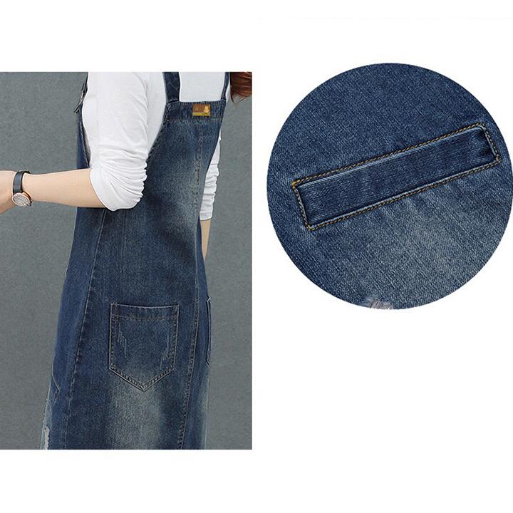 Đầm Yếm Jean Nữ Wash Cào Duyên Dáng