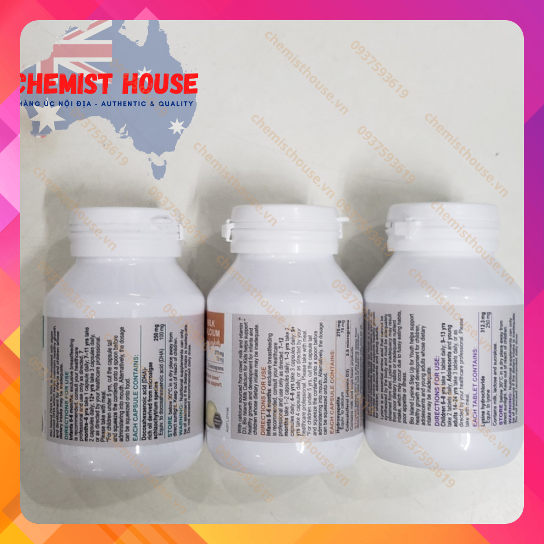 [HÀNG CHUẨN ÚC] COMBO 3 MÓN BIO ISLAND CHO TRẺ (CANXI + DHA + LYSINE)