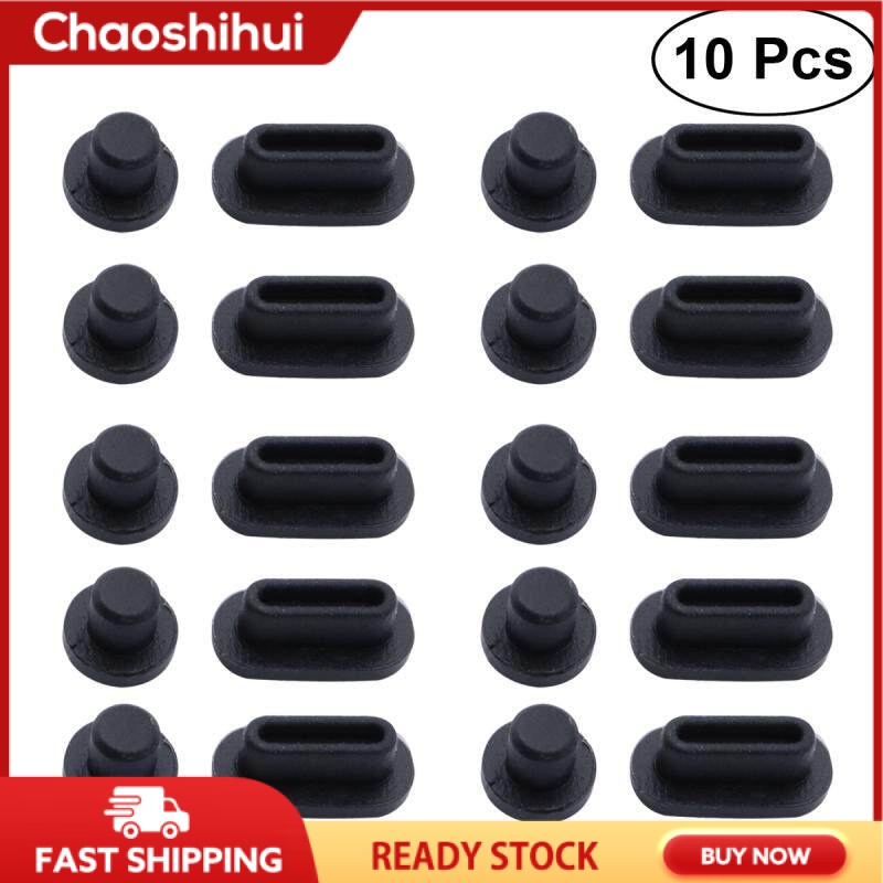 Chaoshihui 10 Pairs 3.5mm Earphone Jack Anti Dust Plugs And Type-C Port Plugs for Android Phones Laptop PC (Black)
