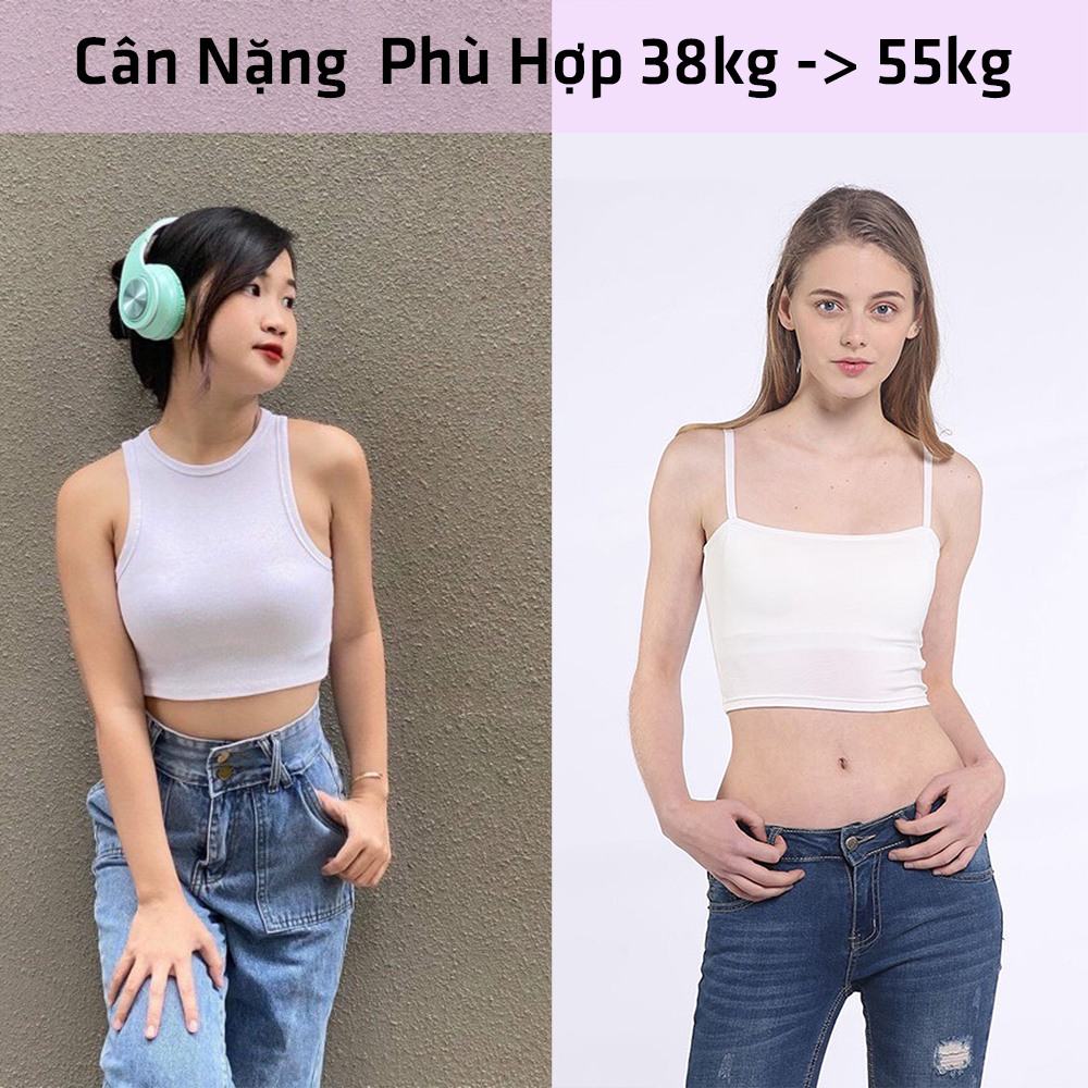 Áo Thun Croptop 2 Dây Croptop 3 Lỗ Basic Chất Liệu Thu Gân Dày 38kg - 55kg