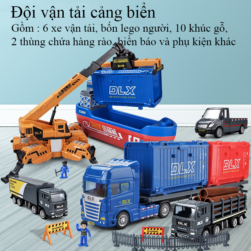 Bộ đồ chơi mô hình vận tải cảng biển KAVY mô tả tháo dỡ vận chuyển hàng hoá với nhiều loại xe chuyên dụng