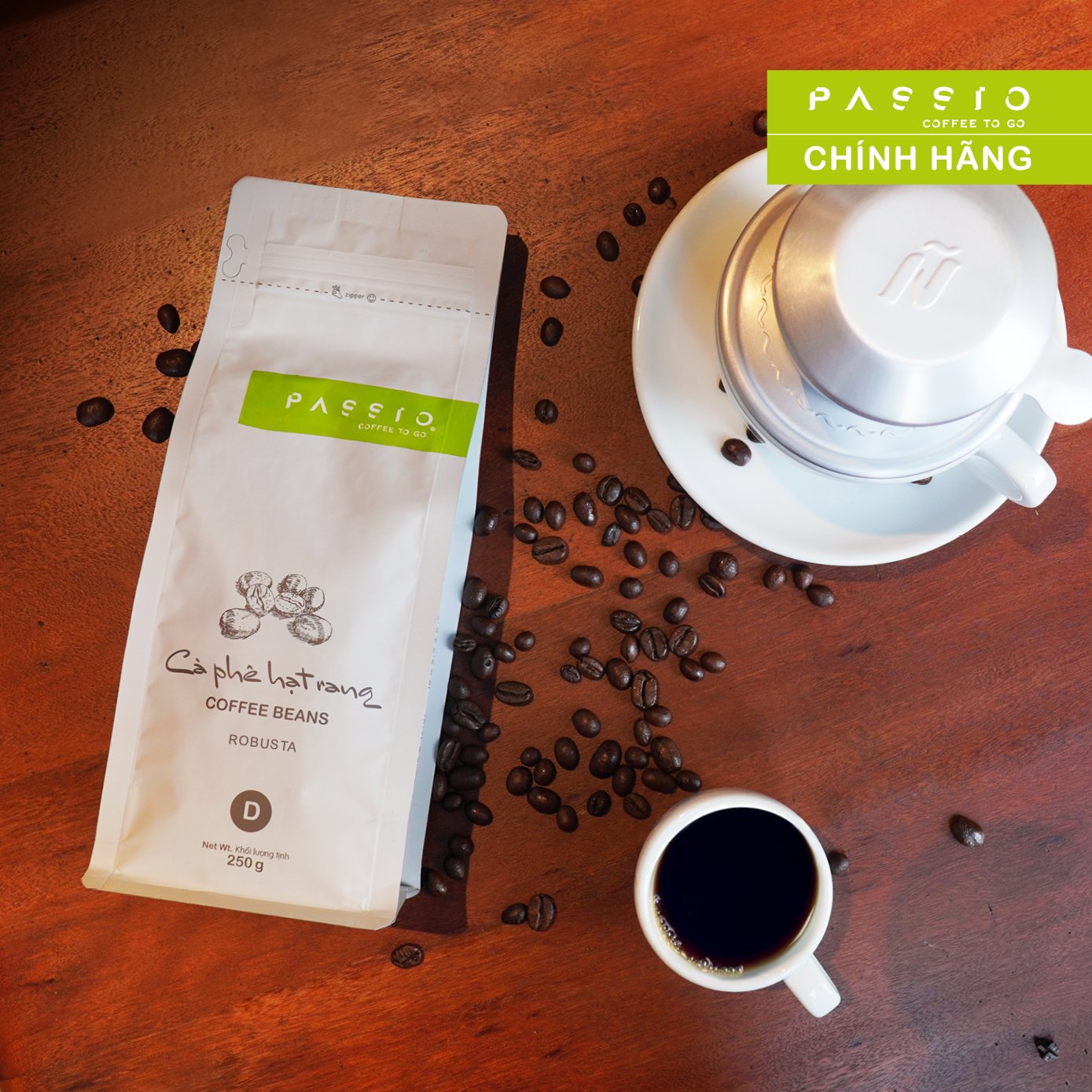 Cà phê Robusta dạng Bột (pha phin) nguyên chất 100% rang mộc - Passio Coffee (250g)