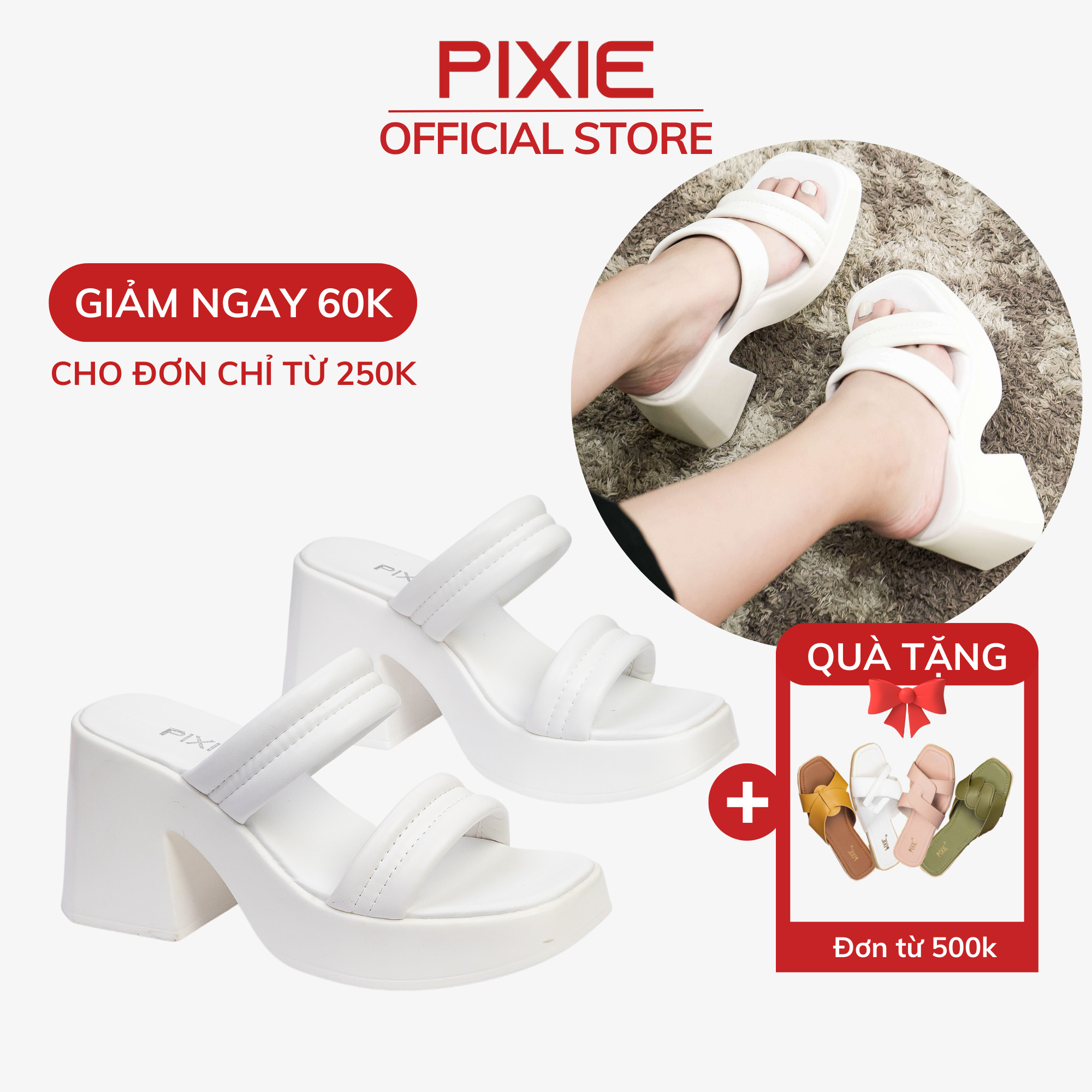 Guốc cao gót 8cm hai quai chần chỉ pixie e154